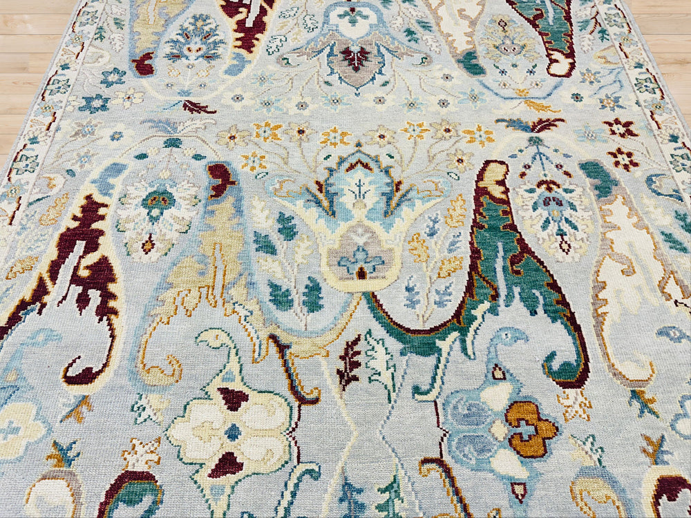 Multi Size Mint Gray Ivory Color Hand Knotted Oushak Wool  Oriental Rug