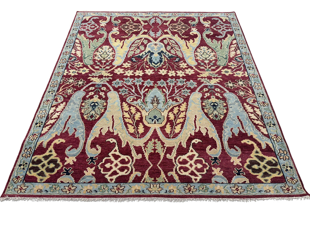 9x12 Wine, Mint, Blue Color Hand Knotted Oushak Wool  Oriental Rug