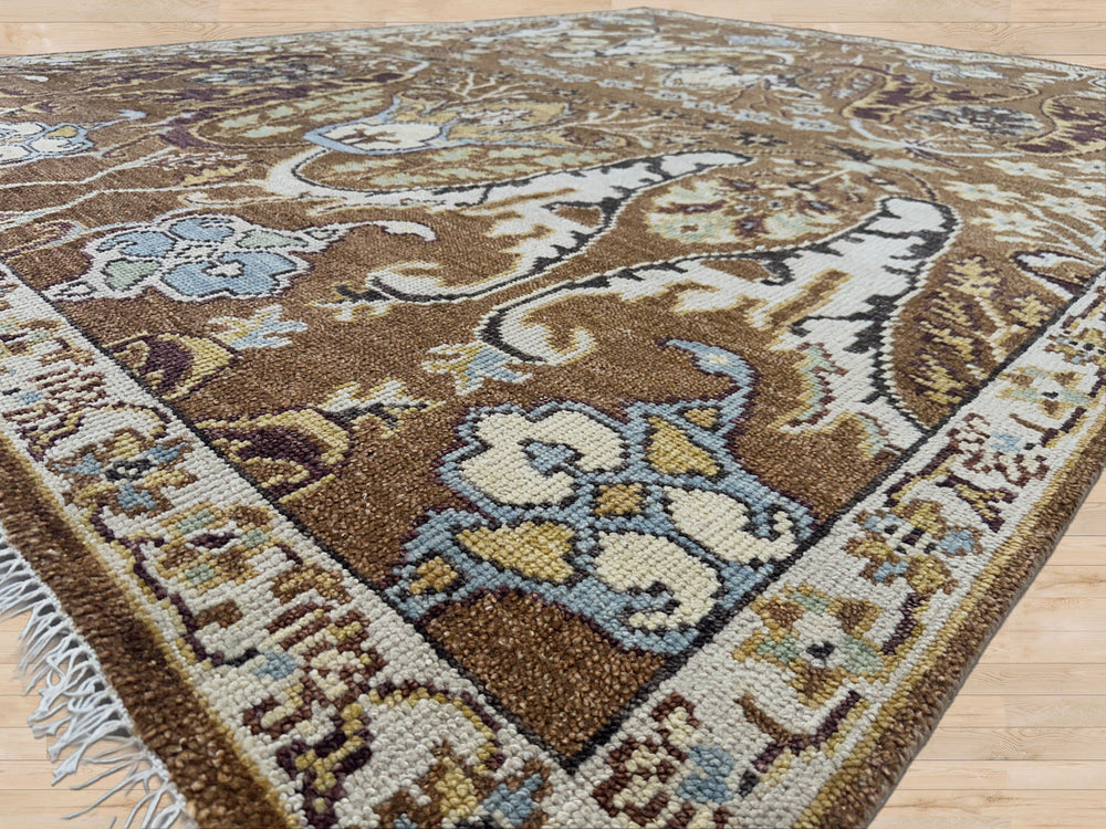 9x12 Mocha, Ivory, Chocolate Color Hand Knotted Oushak Wool  Oriental Rug