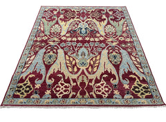 9x12 Wine, Mint, Blue Color Hand Knotted Oushak Wool  Oriental Rug