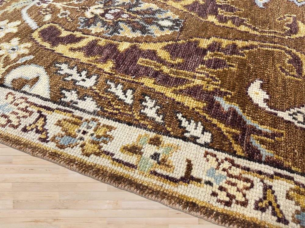 9x12 Mocha, Ivory, Chocolate Color Hand Knotted Oushak Wool  Oriental Rug